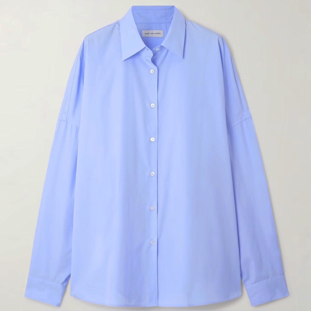 dries van notes - oversized classic white cotton poplin collared top NWT